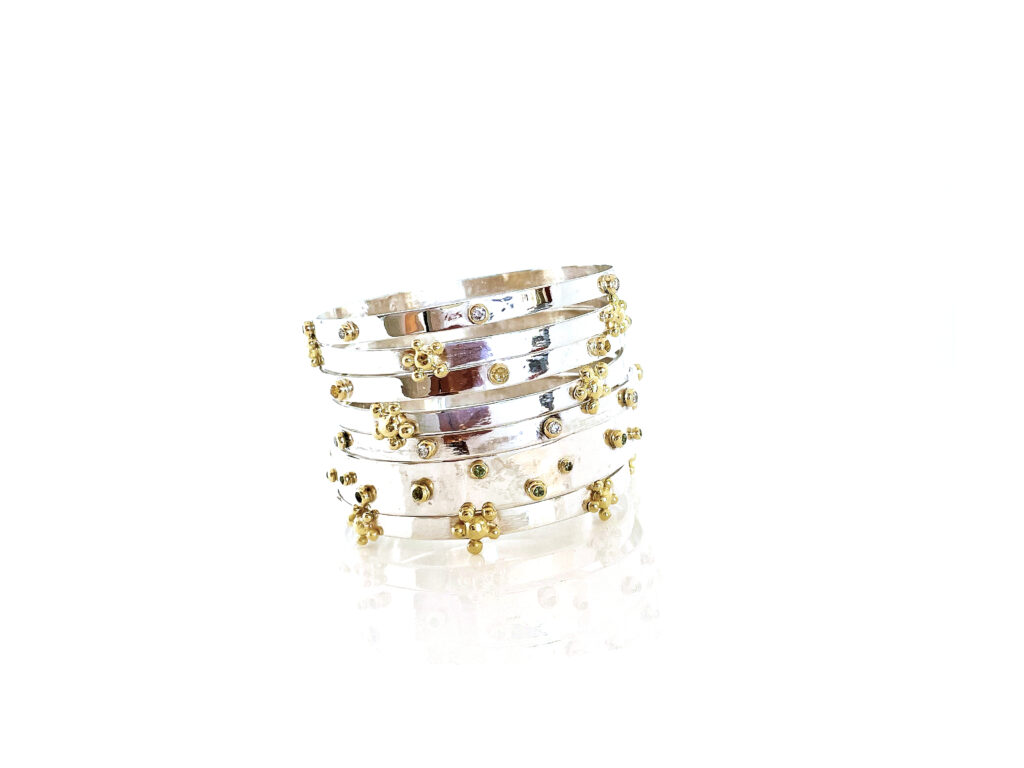 Stacking SIlver Bangle Bracelets 18kt