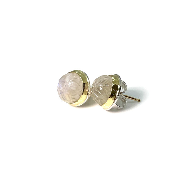 Carved Moonstone Cabochon Stud Earrings