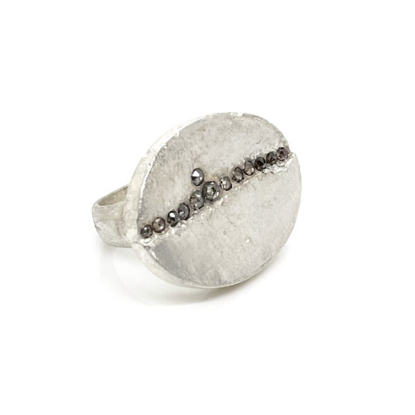 Silver Oval Signet Ring with Diamonds