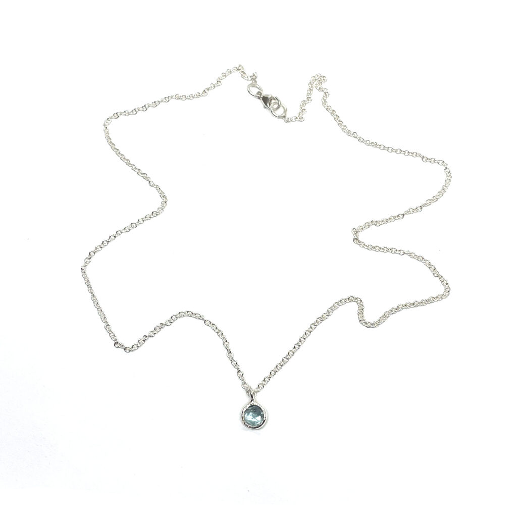 Small Rose Cut Aquamarine Necklace Silver