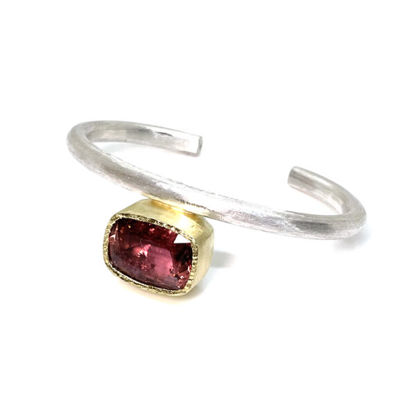 Faceted Deep Pink Tourmaline Cuff Bracelet