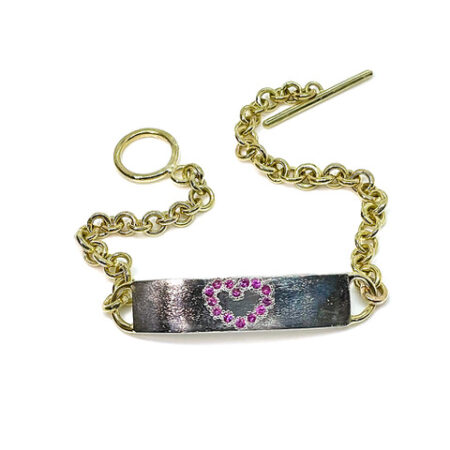 Pink Sapphire Heart ID Toggle Bracelet