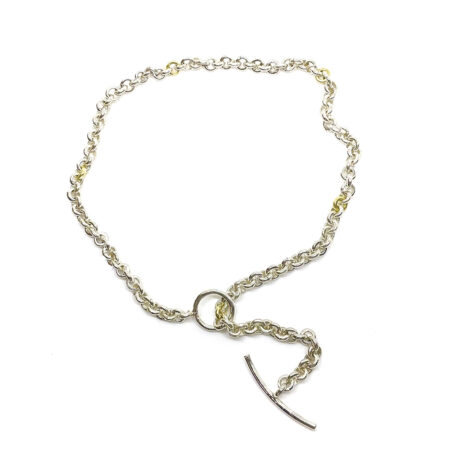 Silver 18kt Gold Round Link Toggle Necklace