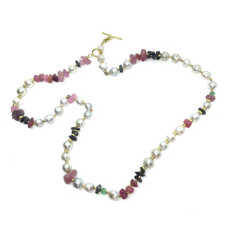 South Sea Pearls & Multi Stones Toggle Necklace