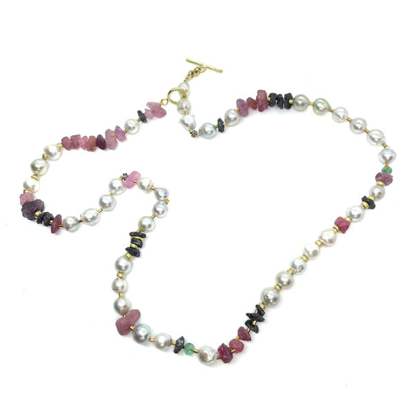 South Sea Pearls & Multi Stones Toggle Necklace