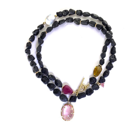 Black Tourmaline Bead Toggle Necklace 18kt