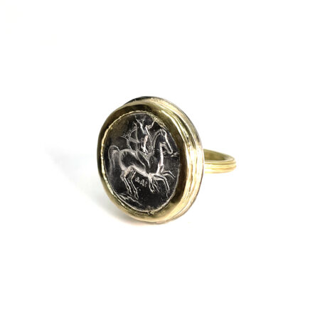 Ancient Greek Silver Coin Ring 18kt